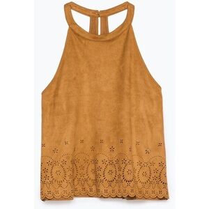 Zara Trafaluc Women’s Laser Cut Out Halter Neck Suede Top